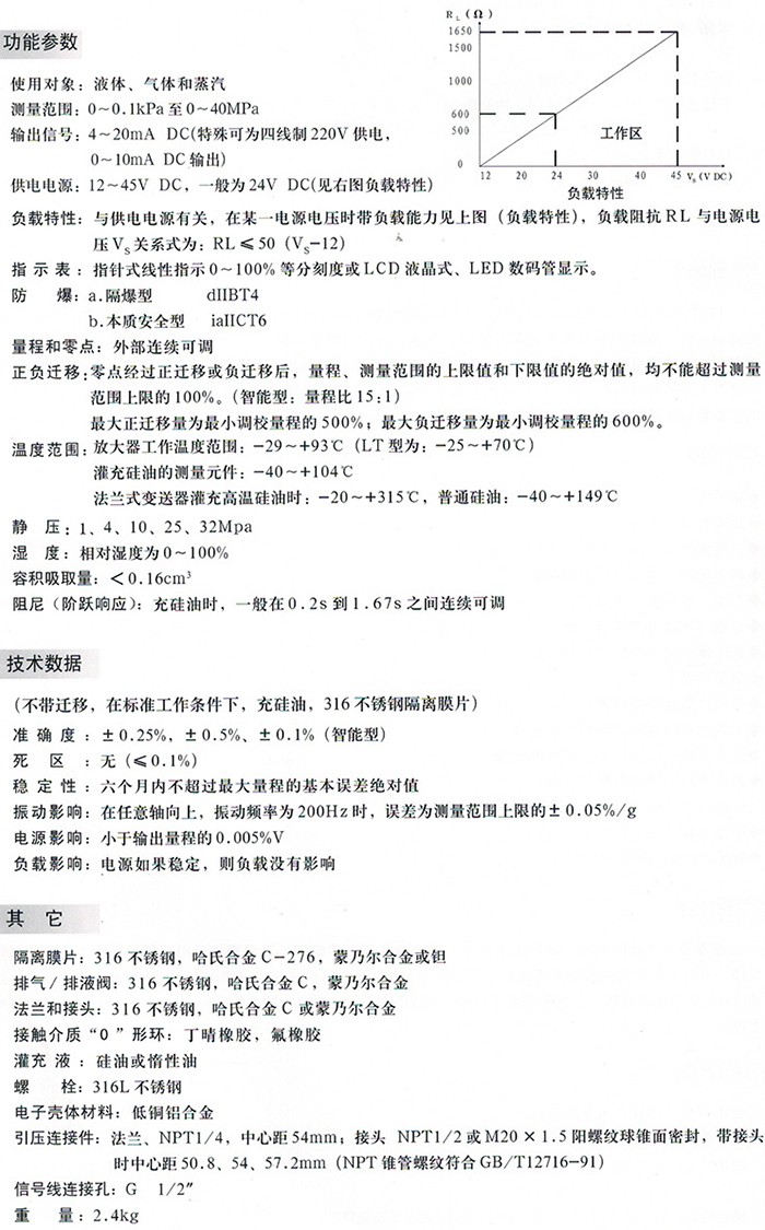 船舶差壓變送器技術(shù)參數(shù)對(duì)照表